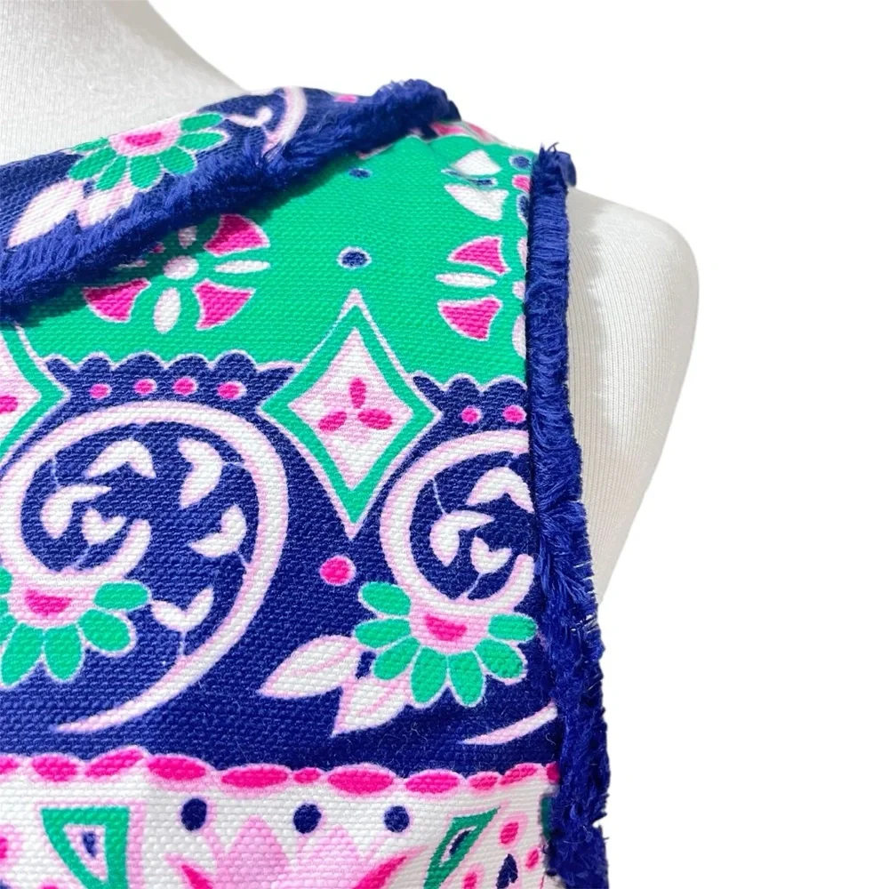 Talbots Sheath Dress Size 6 Multicolor Navy Green Pink Print Sleeveless - Picture 4 of 8